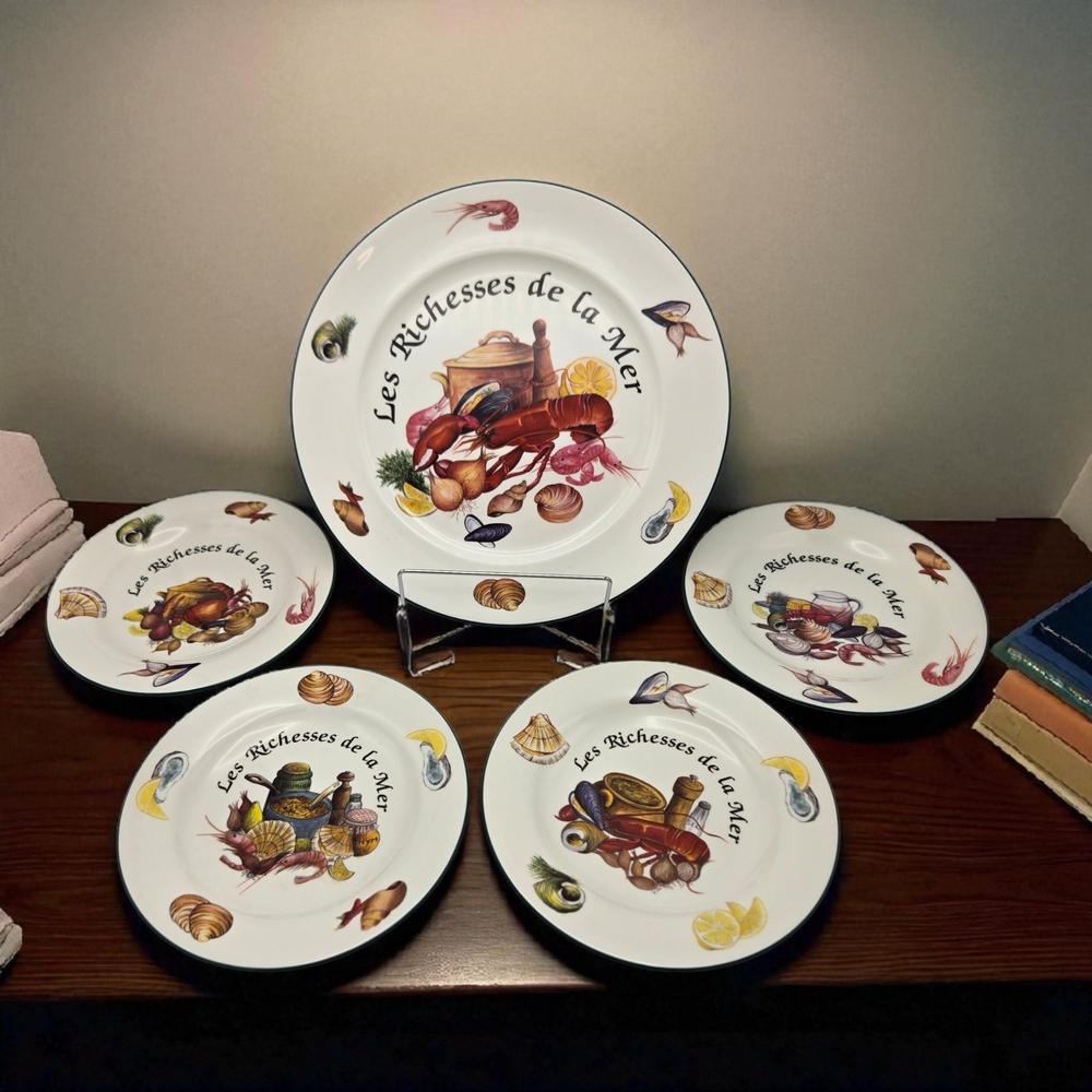 Vintage Royal Vale England Les Richesses de la Mer Seafood 4 Plates & Platter